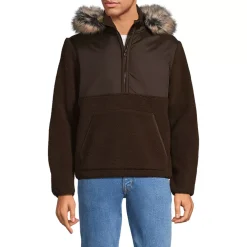 Men's Hooded Half Zip Faux Fur Sherpa Fleece Pullover