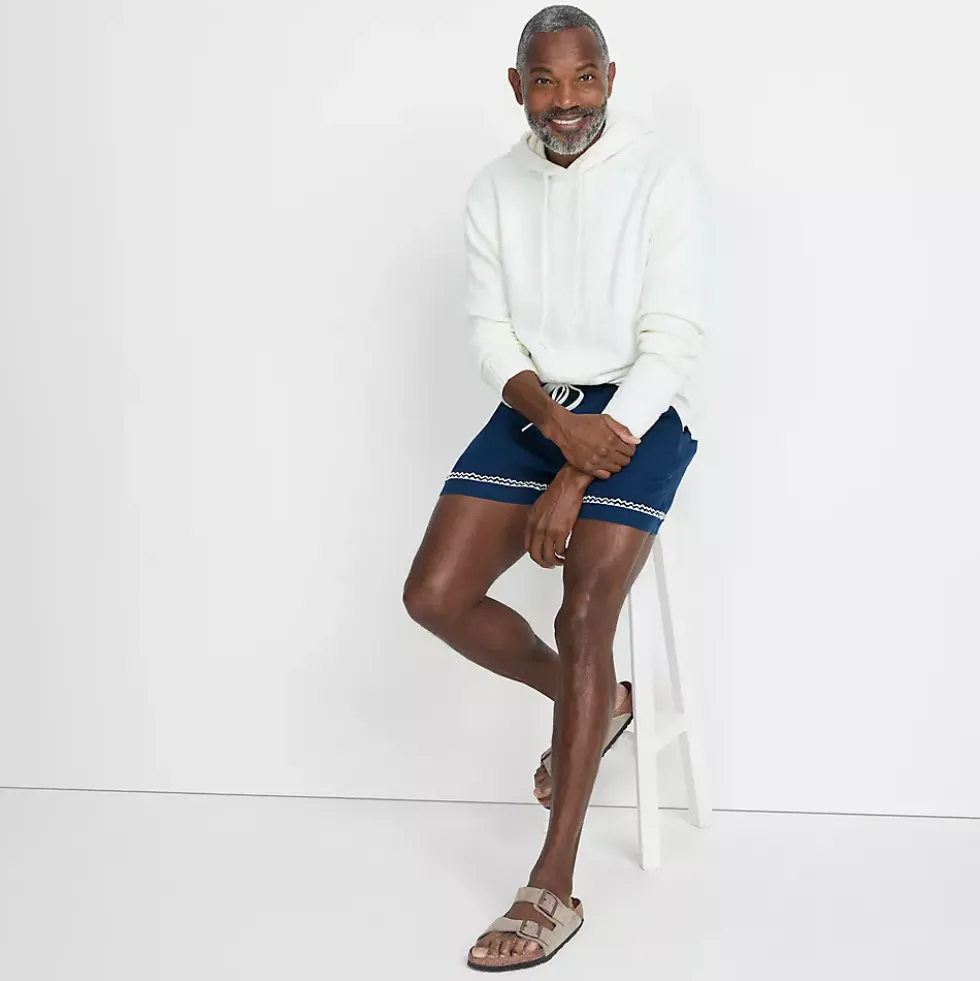 Men's 5.5" Linen Cotton Embroidered Easy Shorts