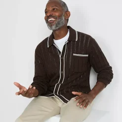Men's Long Sleeve Button Through Summer Polo Cardigan