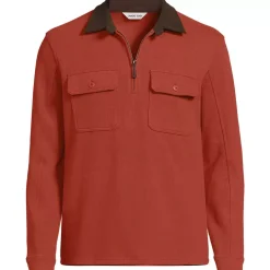 Men's Long Sleeve Corduroy Collar Bedford Rib Quarter Zip