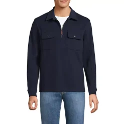 Men's Long Sleeve Corduroy Collar Bedford Rib Quarter Zip