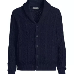 Men's Long Sleeve Cotton Blend Cable Shawl Cardigan