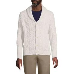 Men's Long Sleeve Cotton Blend Cable Shawl Cardigan