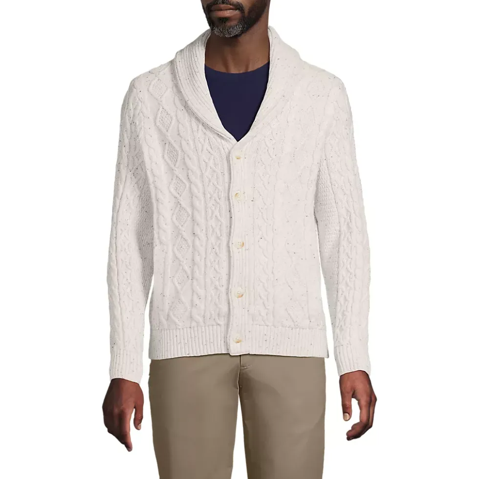 Men's Long Sleeve Cotton Blend Cable Shawl Cardigan