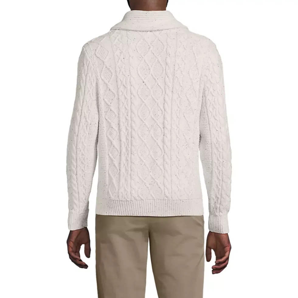 Men's Long Sleeve Cotton Blend Cable Shawl Cardigan