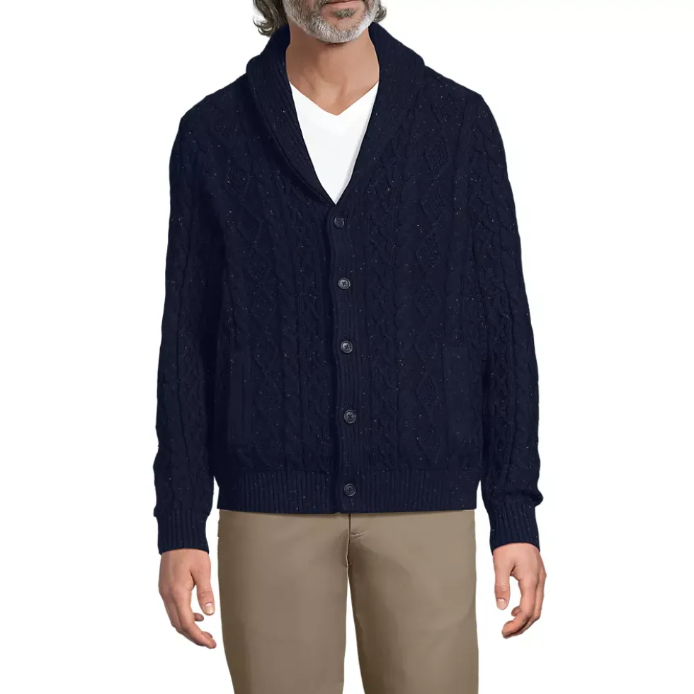 Men's Long Sleeve Cotton Blend Cable Shawl Cardigan