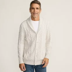 Men's Long Sleeve Cotton Blend Cable Shawl Cardigan