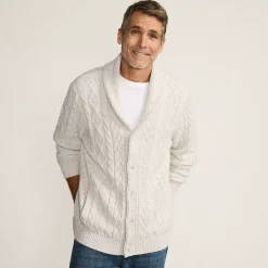 Men's Long Sleeve Cotton Blend Cable Shawl Cardigan