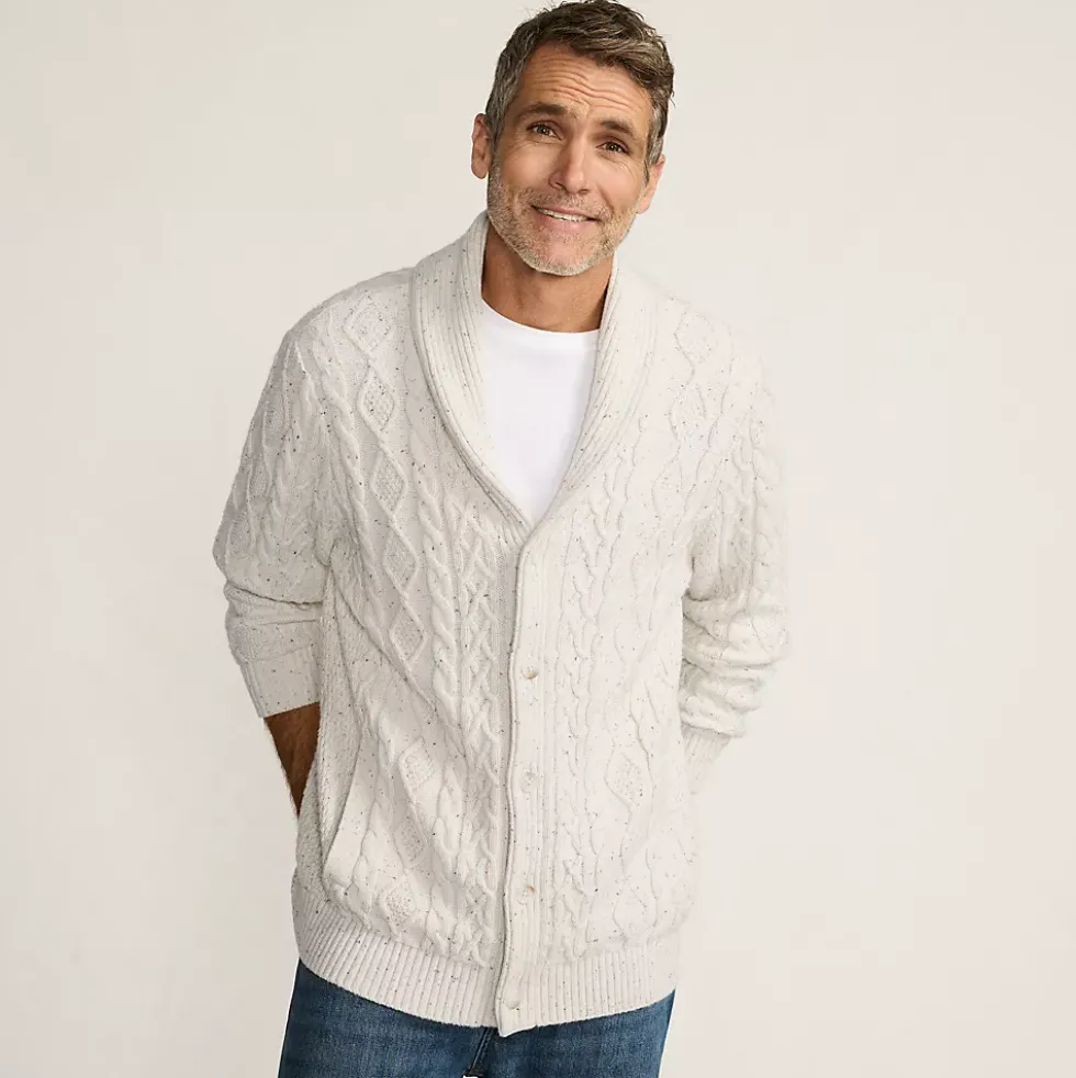 Men's Long Sleeve Cotton Blend Cable Shawl Cardigan