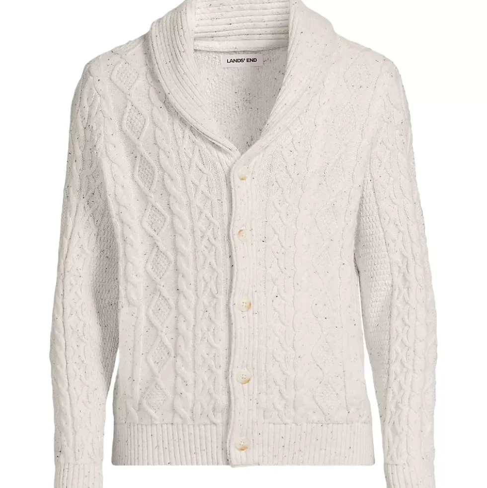 Men's Long Sleeve Cotton Blend Cable Shawl Cardigan