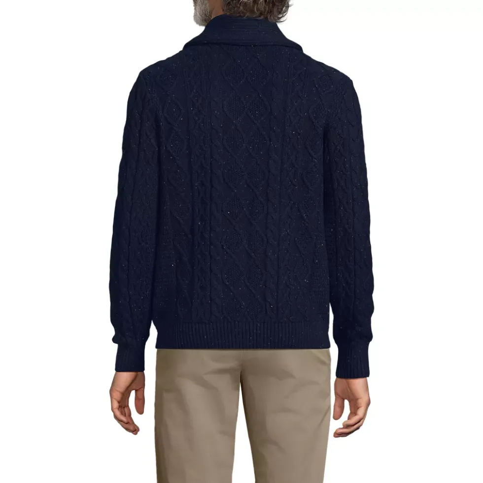 Men's Long Sleeve Cotton Blend Cable Shawl Cardigan