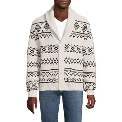 Men's Long Sleeve Cotton Blend Shawl Fairisle Cardigan