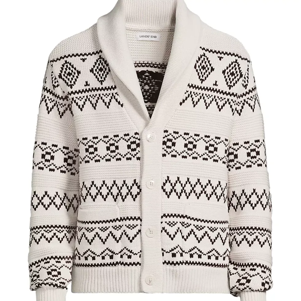 Men's Long Sleeve Cotton Blend Shawl Fairisle Cardigan