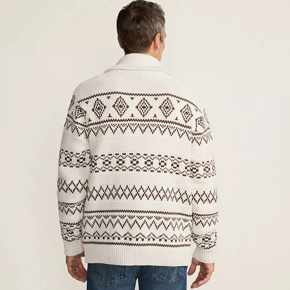 Men's Long Sleeve Cotton Blend Shawl Fairisle Cardigan