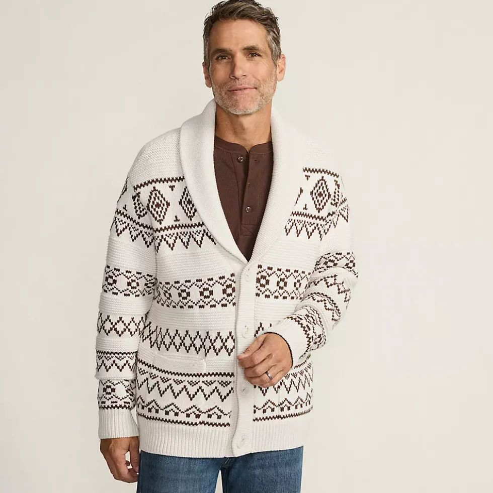 Men's Long Sleeve Cotton Blend Shawl Fairisle Cardigan