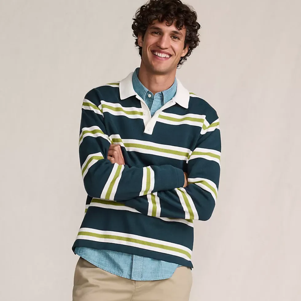 Men's Long Sleeve Cotton Rugby Sweater Polo