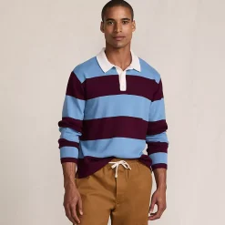 Men's Long Sleeve Cotton Rugby Sweater Polo