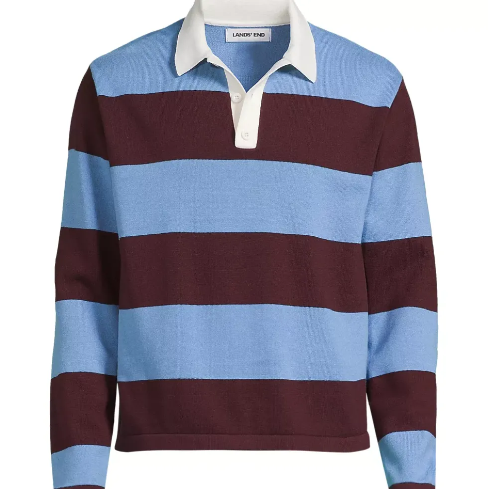 Men's Long Sleeve Cotton Rugby Sweater Polo