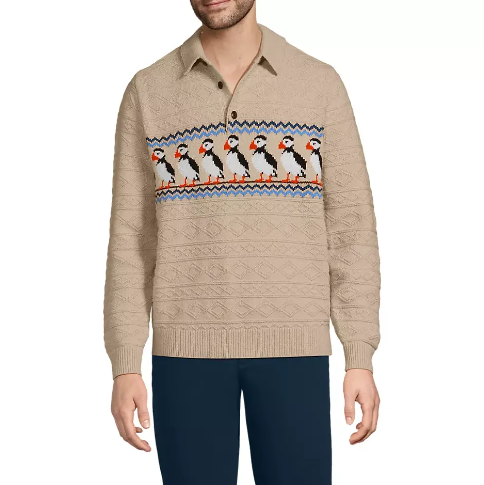 Men's Long Sleeve Cozy Cotton Blend Polo