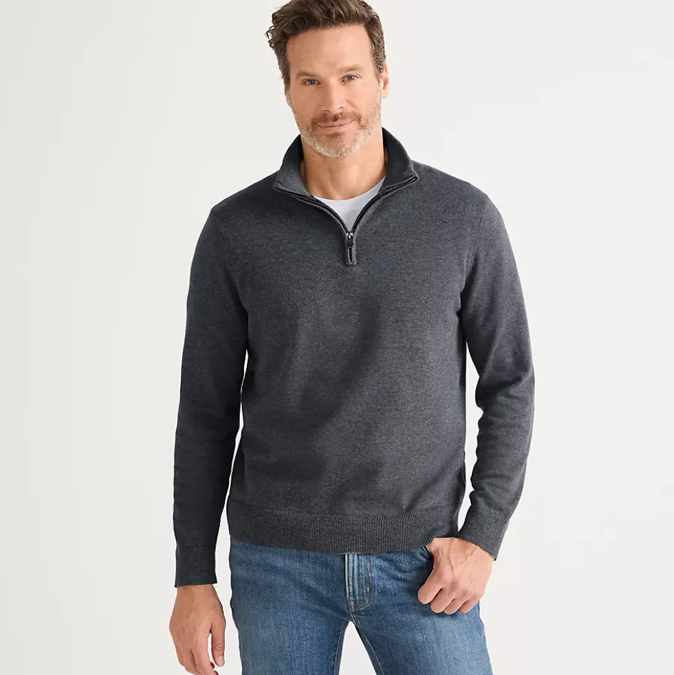 Men's Long Sleeve Fine Gauge Cotton Quarter Zip Sweater
