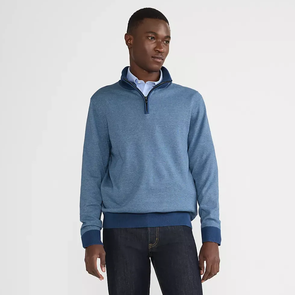 Men's Long Sleeve Fine Gauge Cotton Quarter Zip Sweater