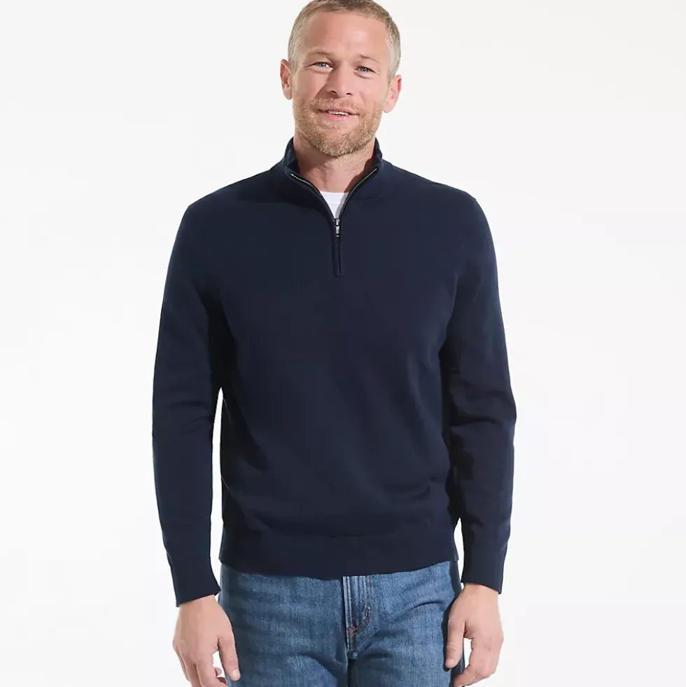 Men's Long Sleeve Fine Gauge Cotton Quarter Zip Sweater