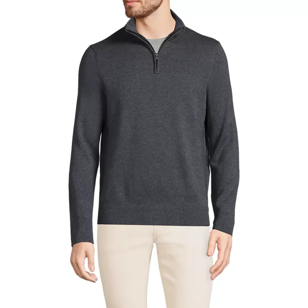 Men's Long Sleeve Fine Gauge Cotton Quarter Zip Sweater