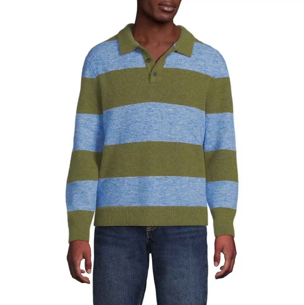 Men's Long Sleeve Fuzzy Sweater Polo