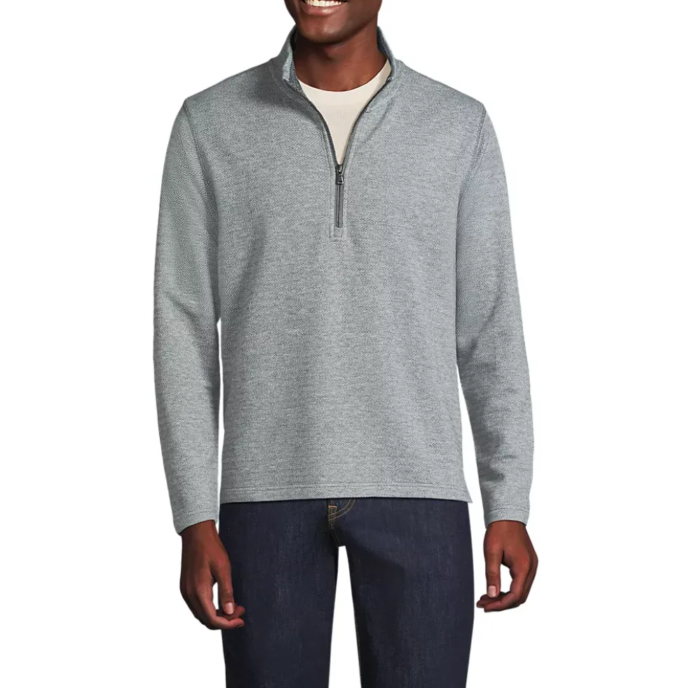 Men's Long Sleeve Herringbone Textured Quarter Zip