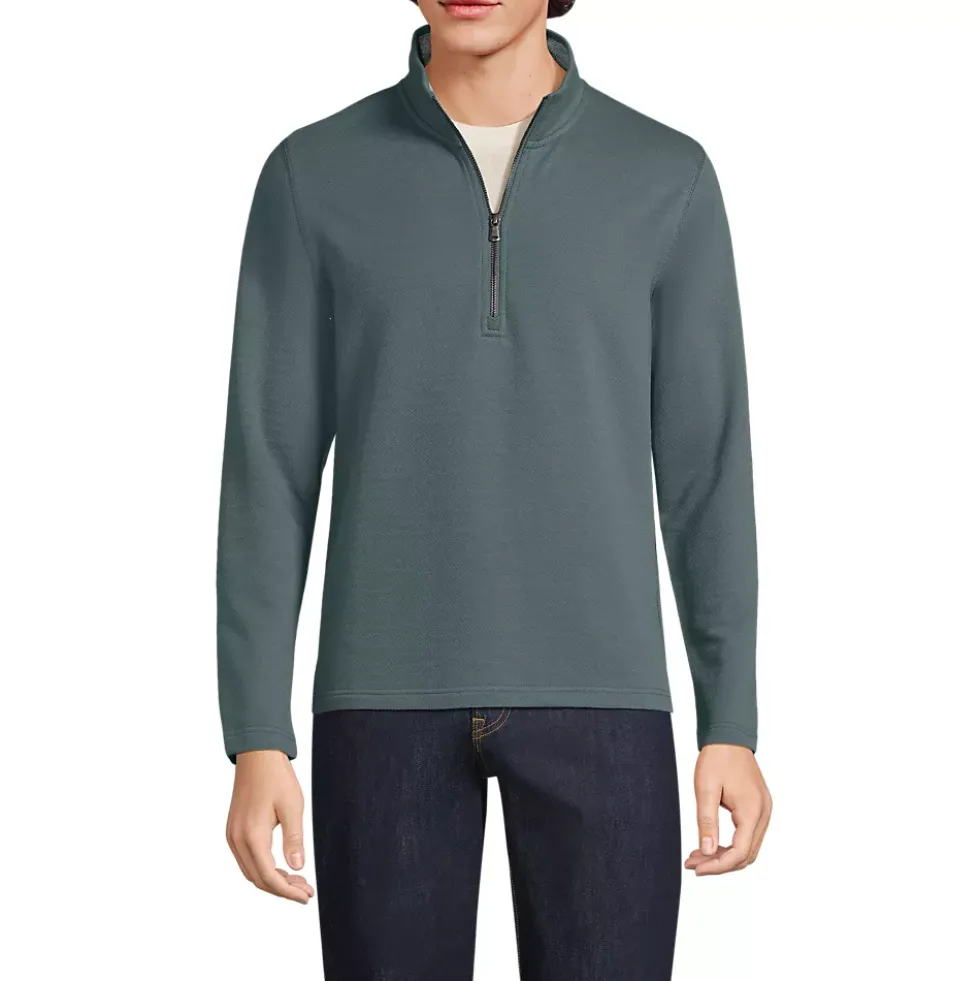 Men's Long Sleeve Herringbone Textured Quarter Zip