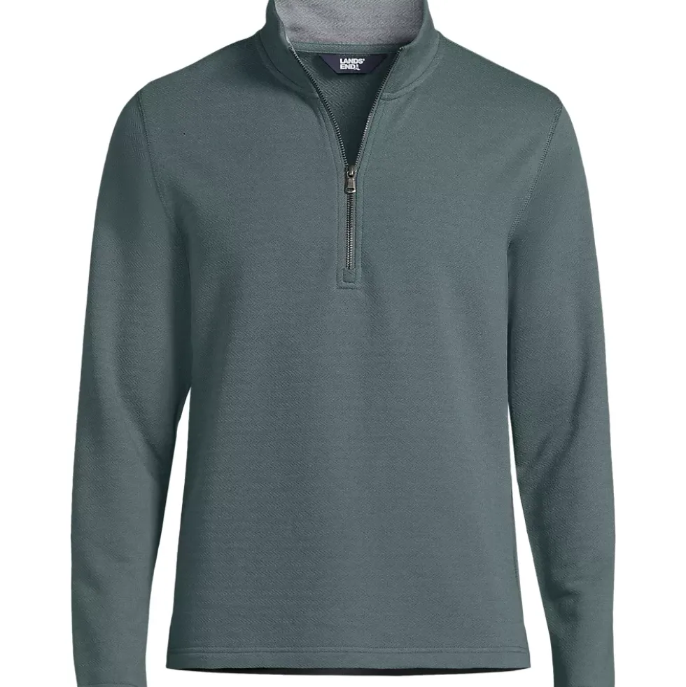 Men's Long Sleeve Herringbone Textured Quarter Zip