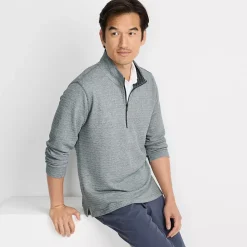 Men's Long Sleeve Herringbone Textured Quarter Zip