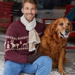 Men's Long Sleeve Holiday Birdseye Crewneck Sweater