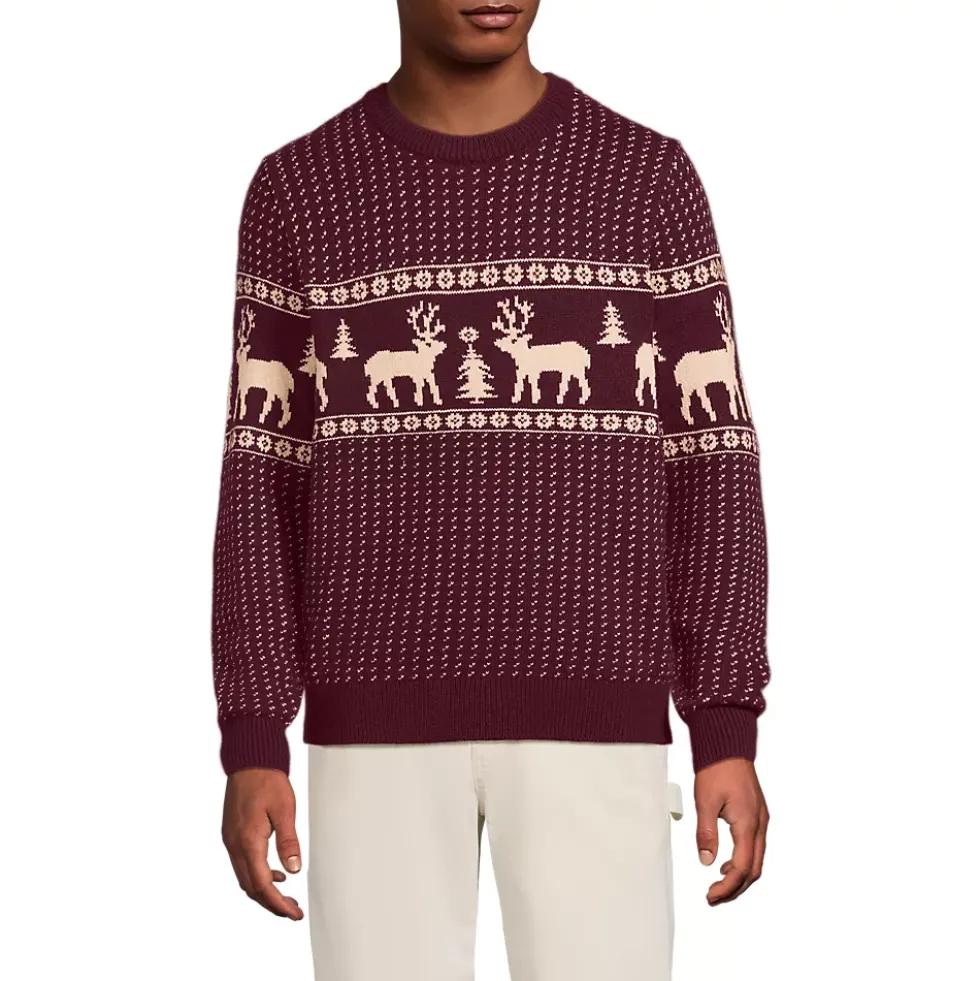Men's Long Sleeve Holiday Birdseye Crewneck Sweater