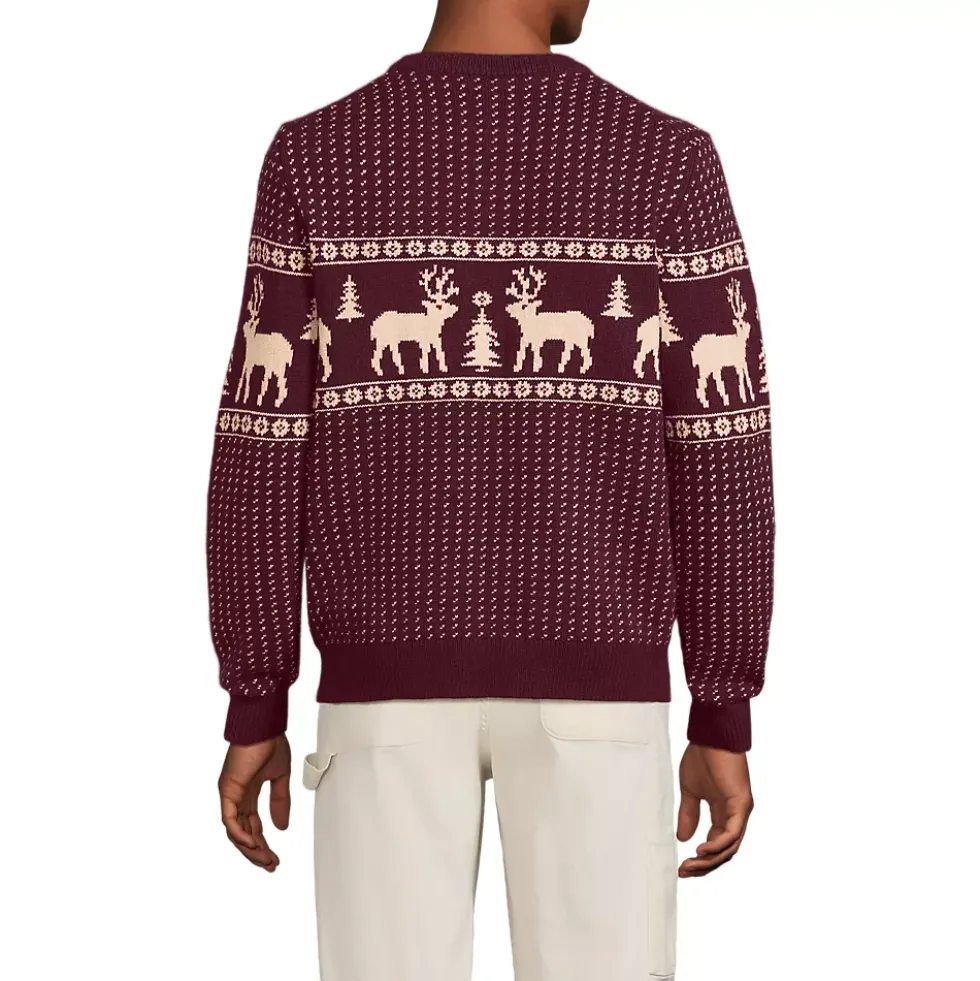 Men's Long Sleeve Holiday Birdseye Crewneck Sweater