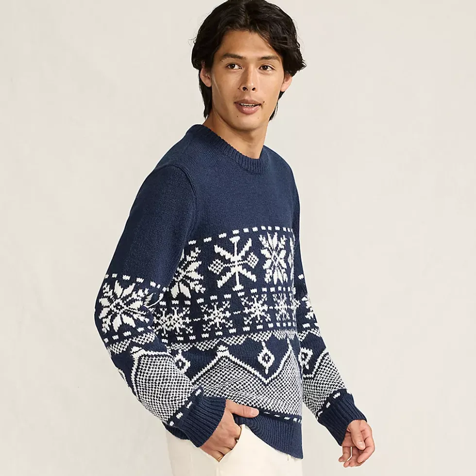 Men's Long Sleeve Holiday Snowflake Crewneck Sweater