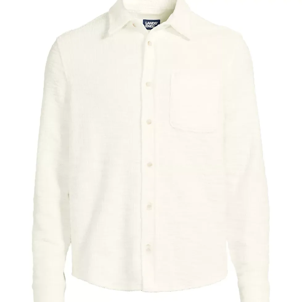 Men's Long Sleeve Knit Boucle Button Through Shirt