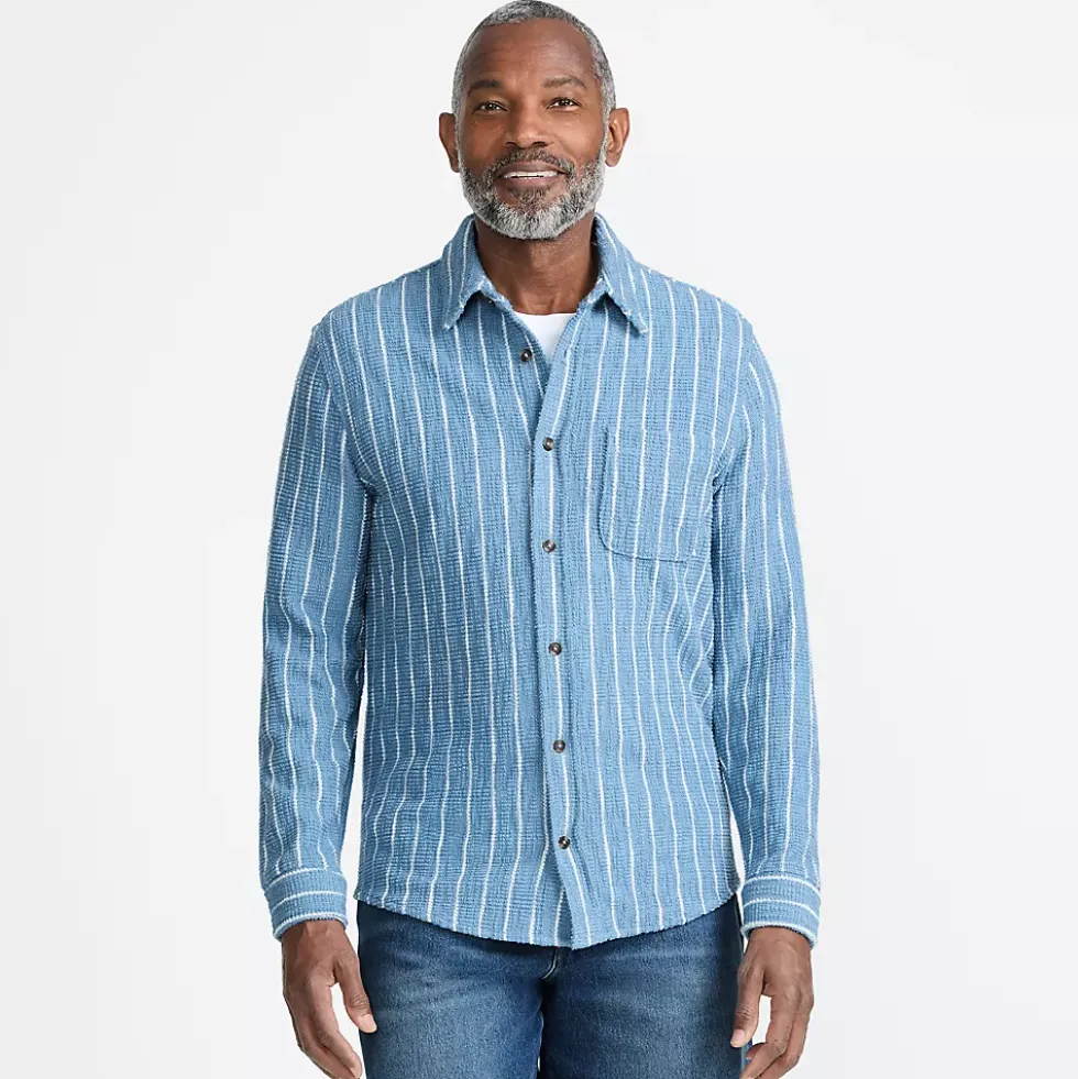 Men's Long Sleeve Knit Boucle Button Through Shirt