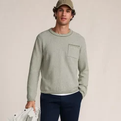Men's Long Sleeve Textured Cotton Crewneck Sweater