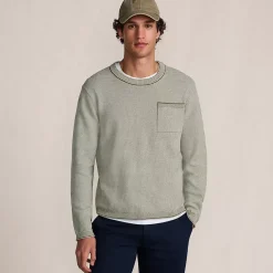Men's Long Sleeve Textured Cotton Crewneck Sweater