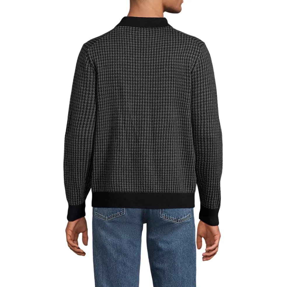 Men's Long Sleeve Washable Merino Button Through Sweater Polo
