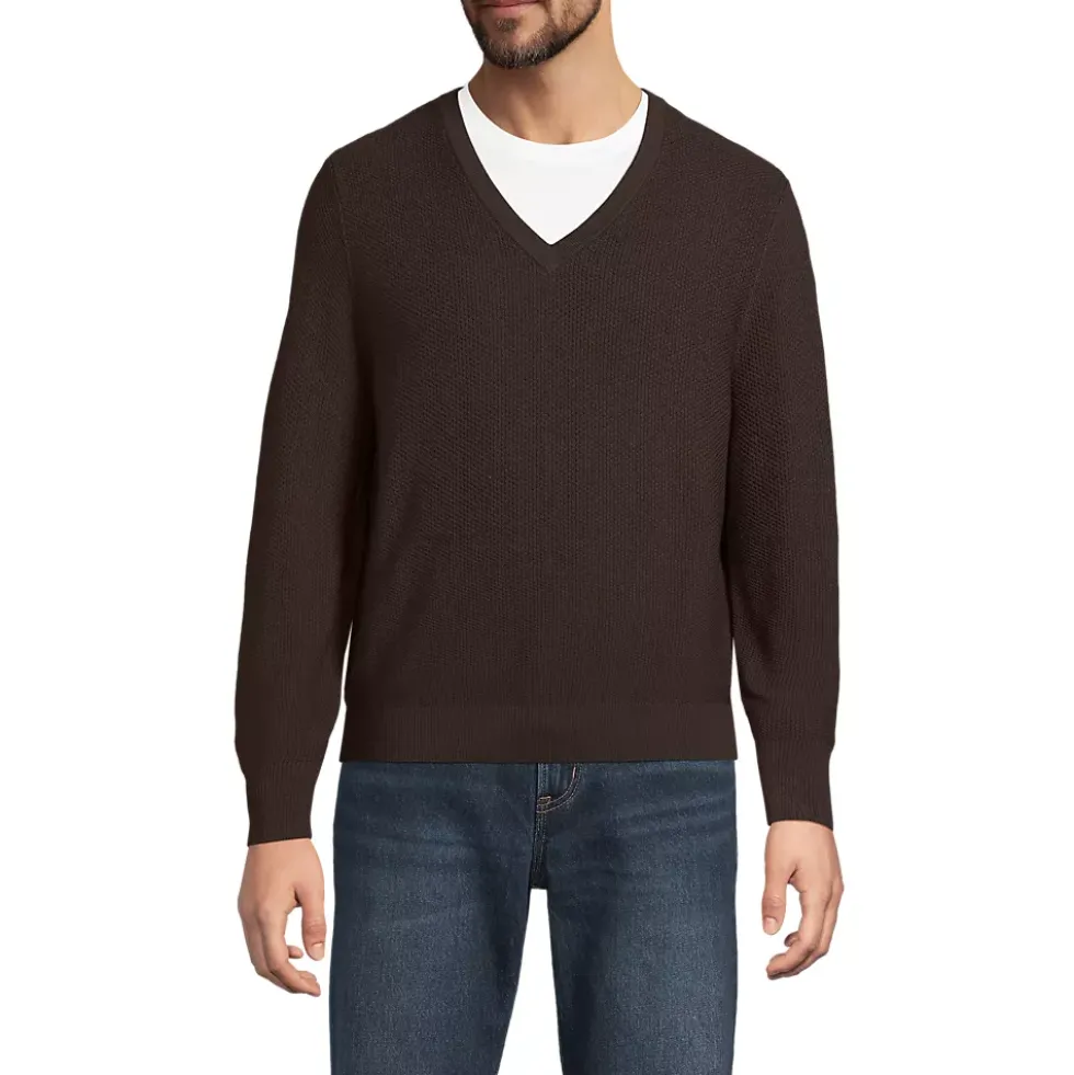 Men's Long Sleeve Washable Merino Wool V Neck Sweater