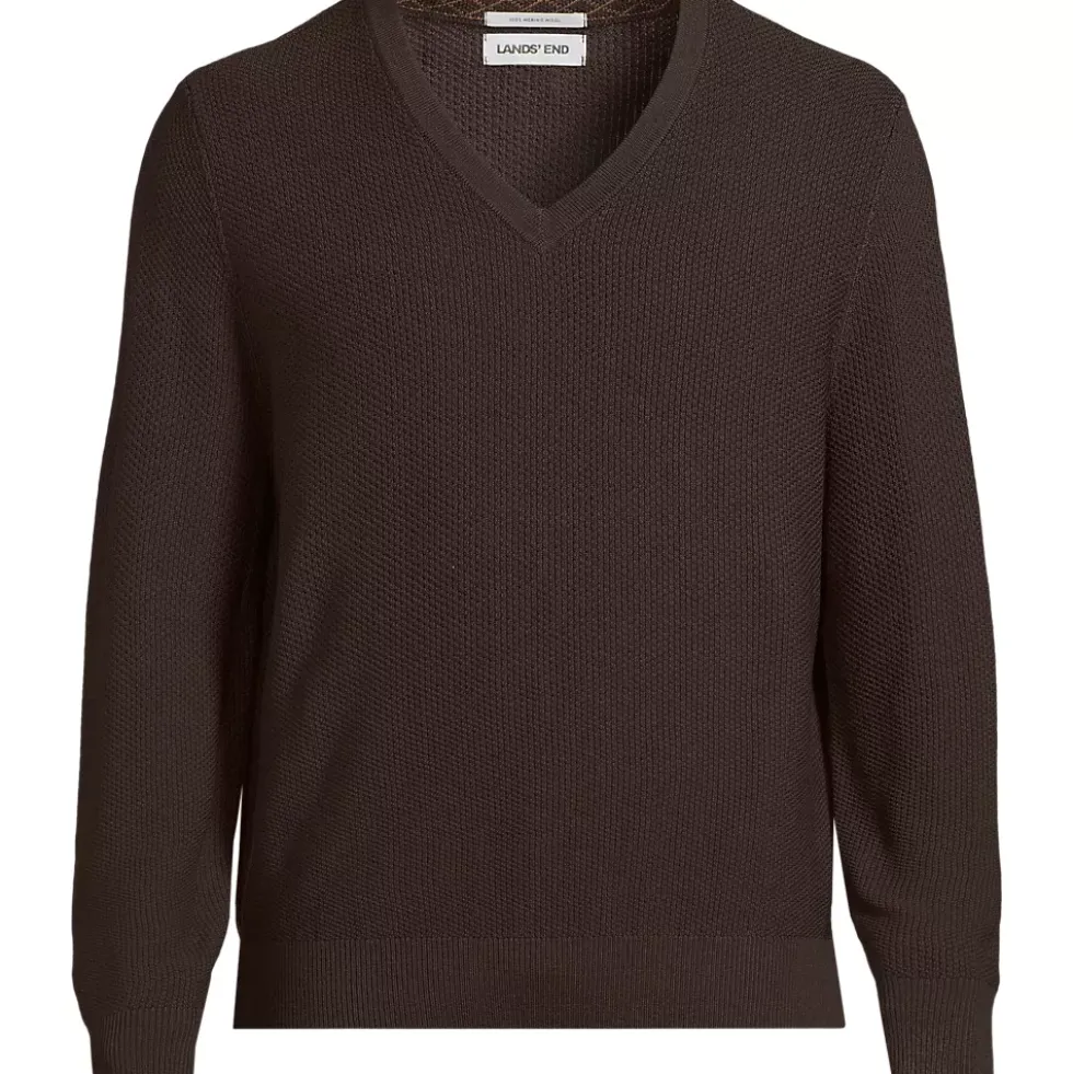 Men's Long Sleeve Washable Merino Wool V Neck Sweater