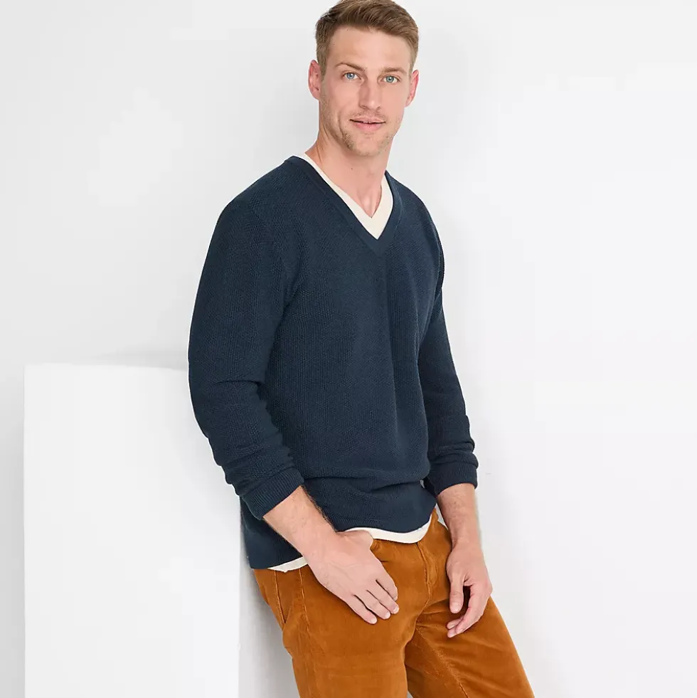 Men's Long Sleeve Washable Merino Wool V Neck Sweater