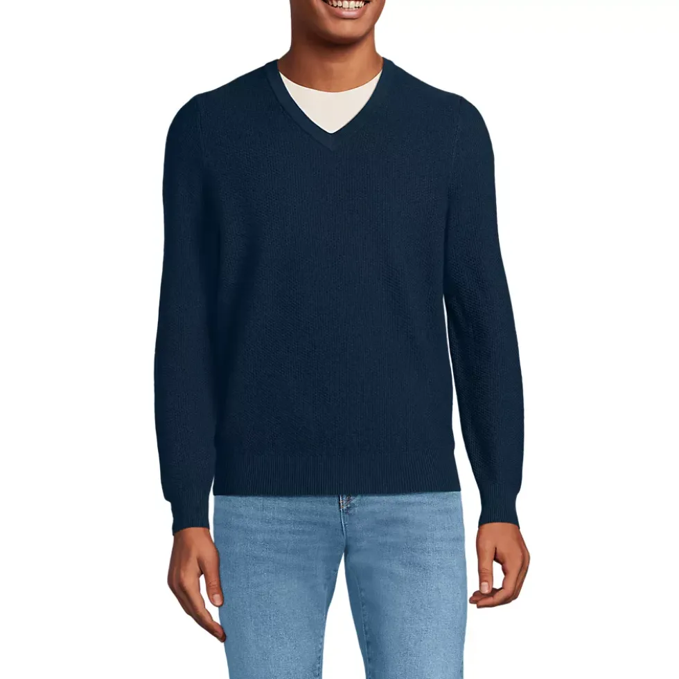Men's Long Sleeve Washable Merino Wool V Neck Sweater