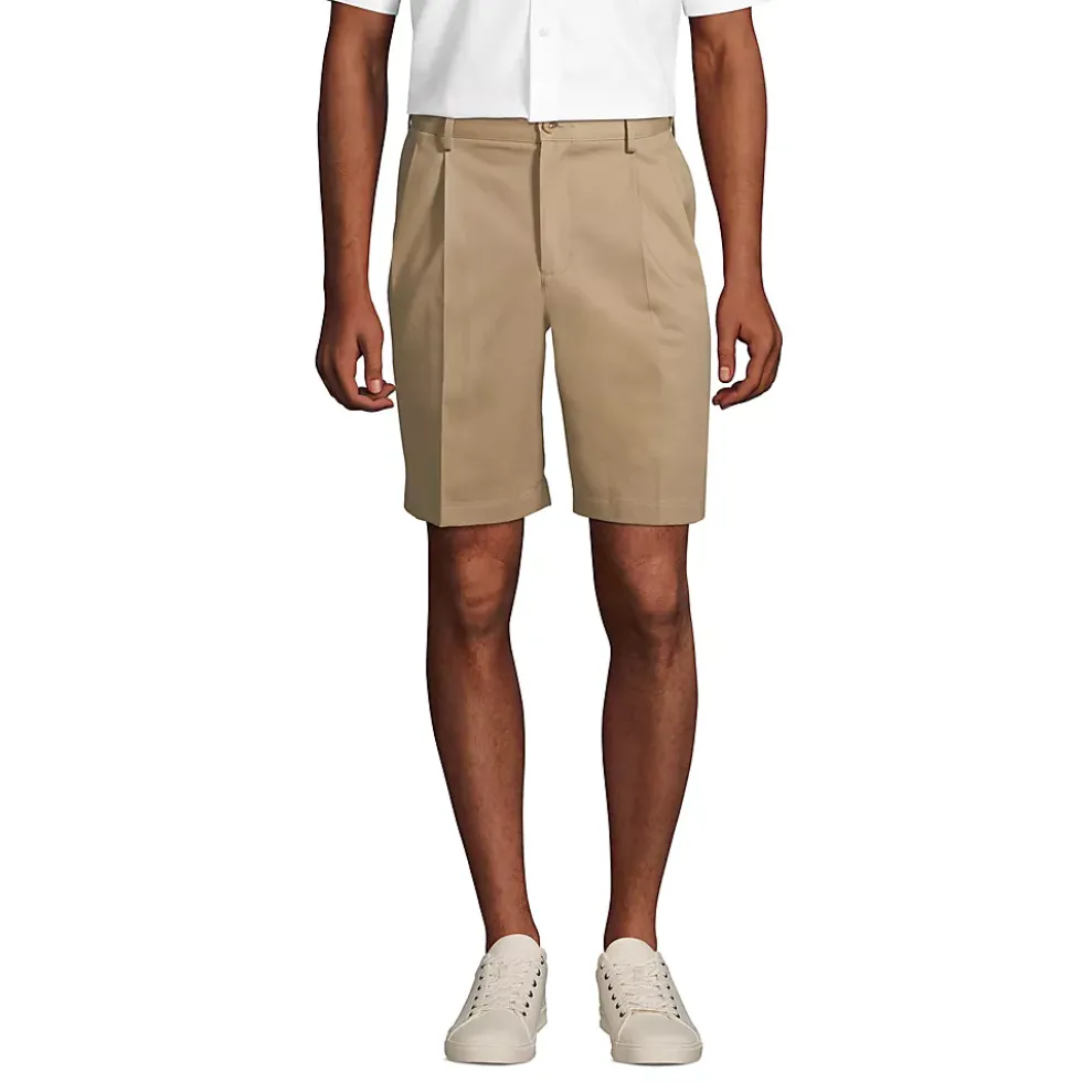 Men's No Iron 9" Comfort Waist Pleated Front Chino Short