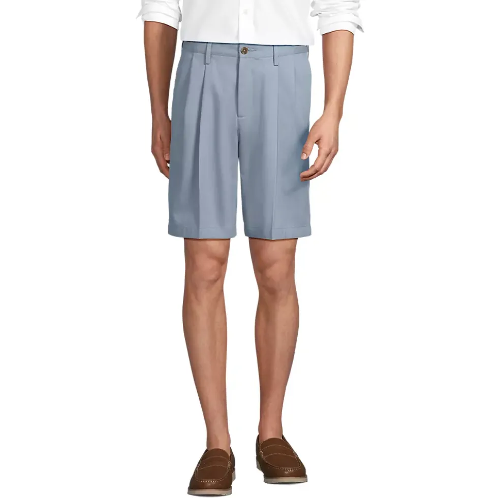 Men's No Iron 9" Comfort Waist Pleated Front Chino Short