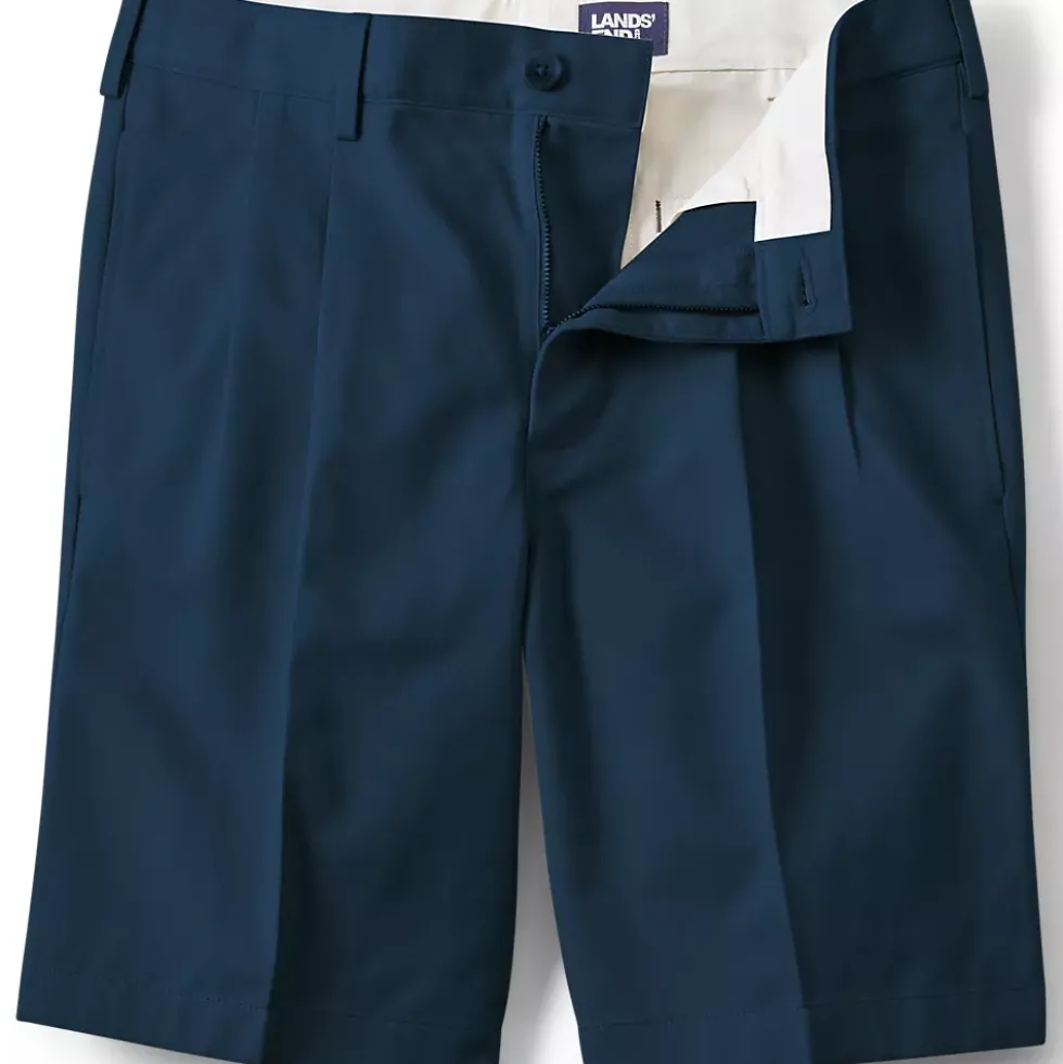 Men's No Iron 9" Comfort Waist Pleated Front Chino Short