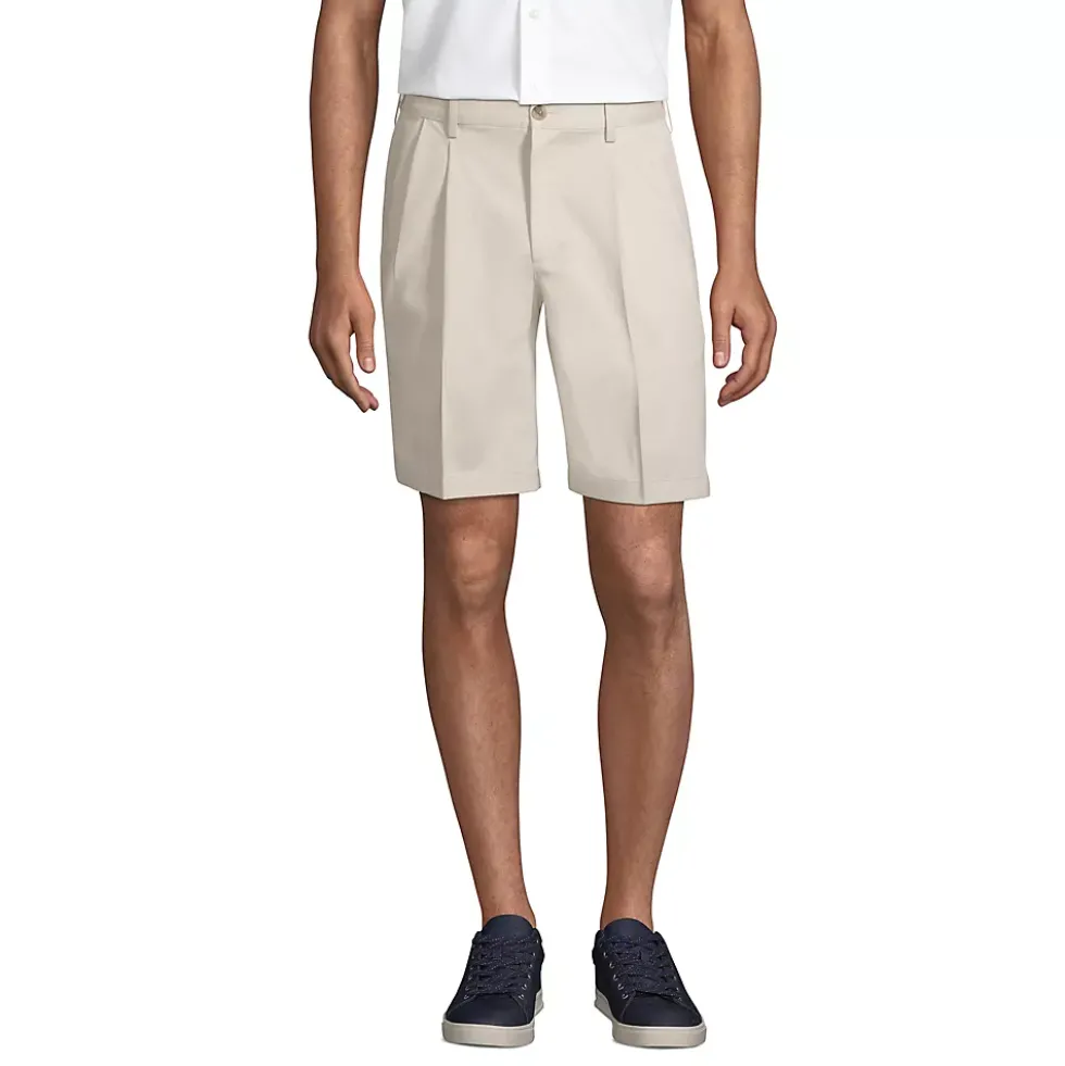 Men's No Iron 9" Comfort Waist Pleated Front Chino Short