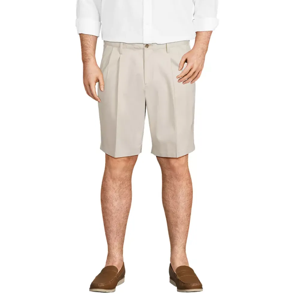 Men's No Iron 9" Comfort Waist Pleated Front Chino Short